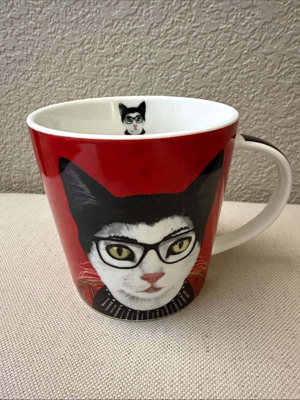 Porcelain RBG (Ruth Bader Ginsburg) Cat Mug, holds 13.5 oz.